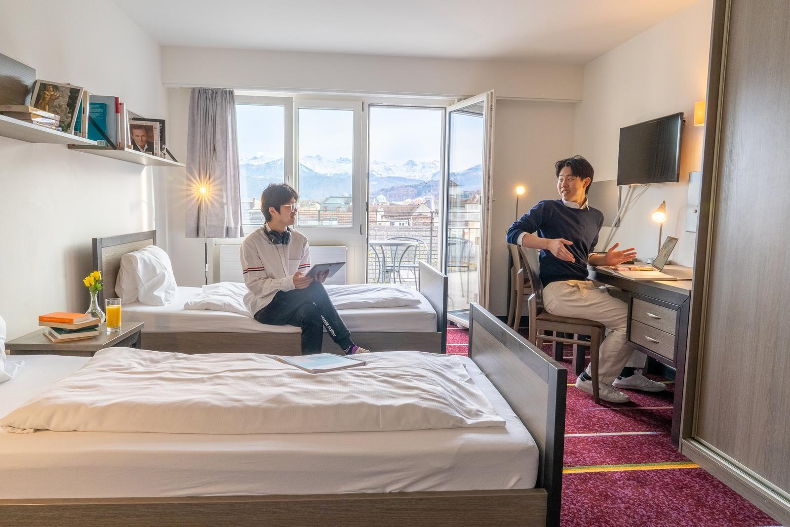 Shared twin student room in the BHMS campus accommodation